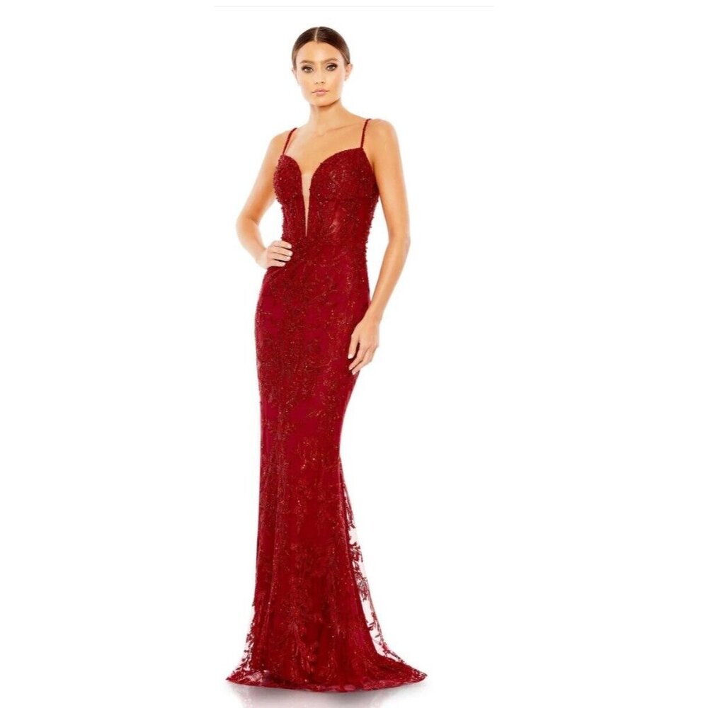 Mac Duggal Gown Dress Womens Size 18 Mermaid Red Lace Sequin Beaded 20330 $798